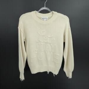 Wildfox Sweater Womens S Cream Lets Stay Home Fringe Oversized Wool Alpaca Boho